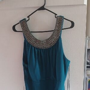 Scarlett Teal Dress with Beaded Detail, Floor Length